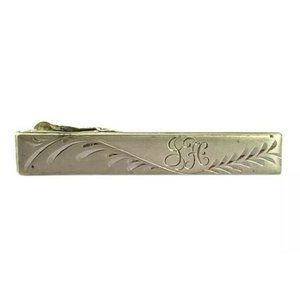 FOSTER Sterling Silver Vintage Foster ID Tie Clip Ornate Etched Design